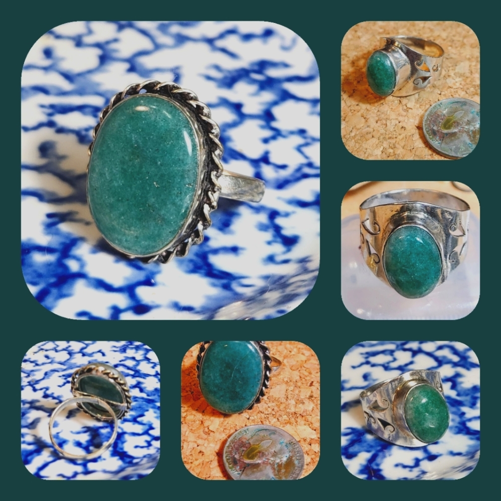 2 Incredible, Size 10, Oval-Shaped, Natural Aventurine Cabochon Rings.